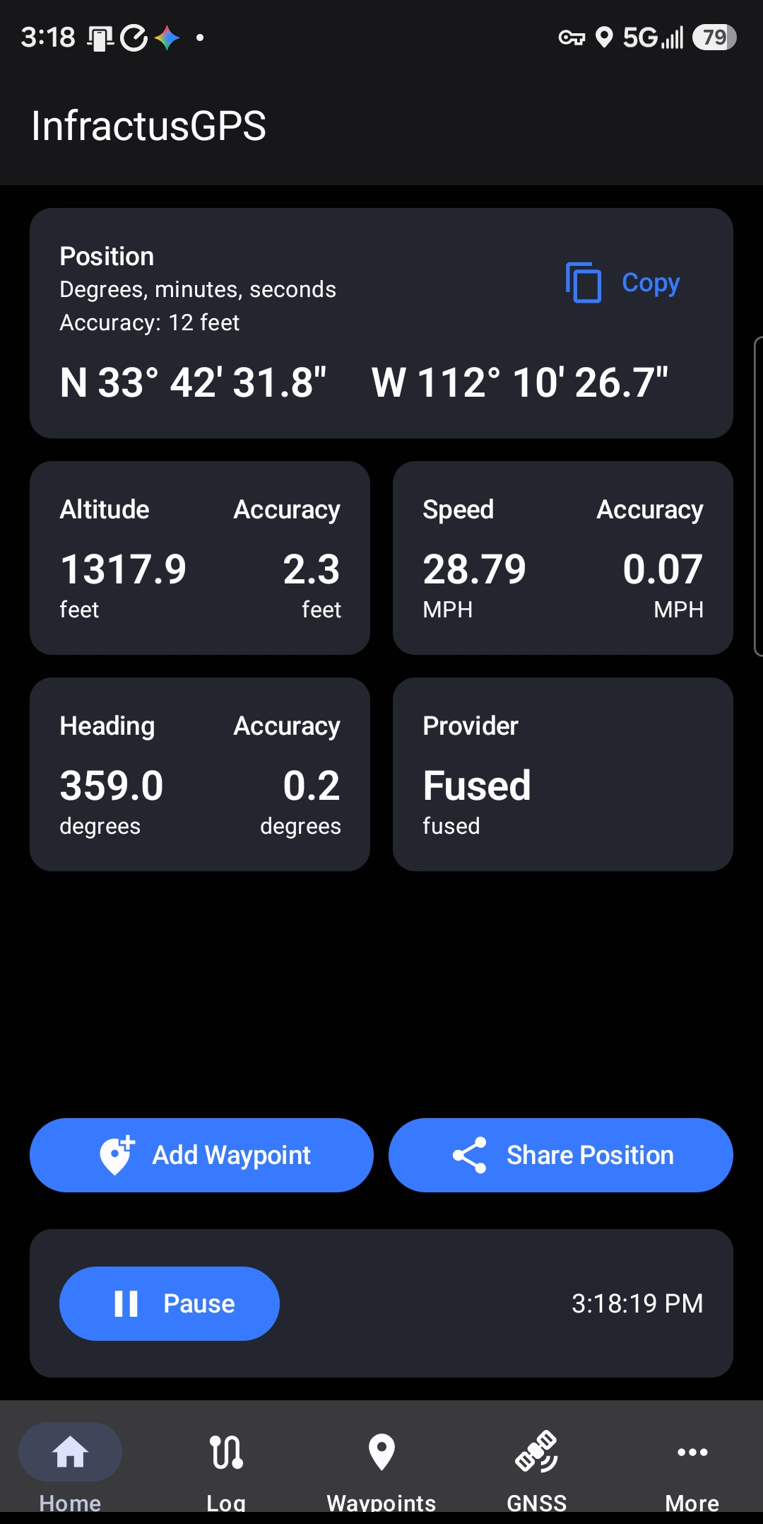 InfractusGPS home screen